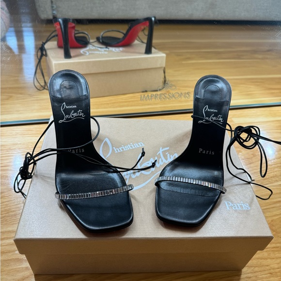 CHRISTIAN LOUBOUTIN Condora Lacestrass 85 crystal-embellished leather sandals - Picture 1 of 13